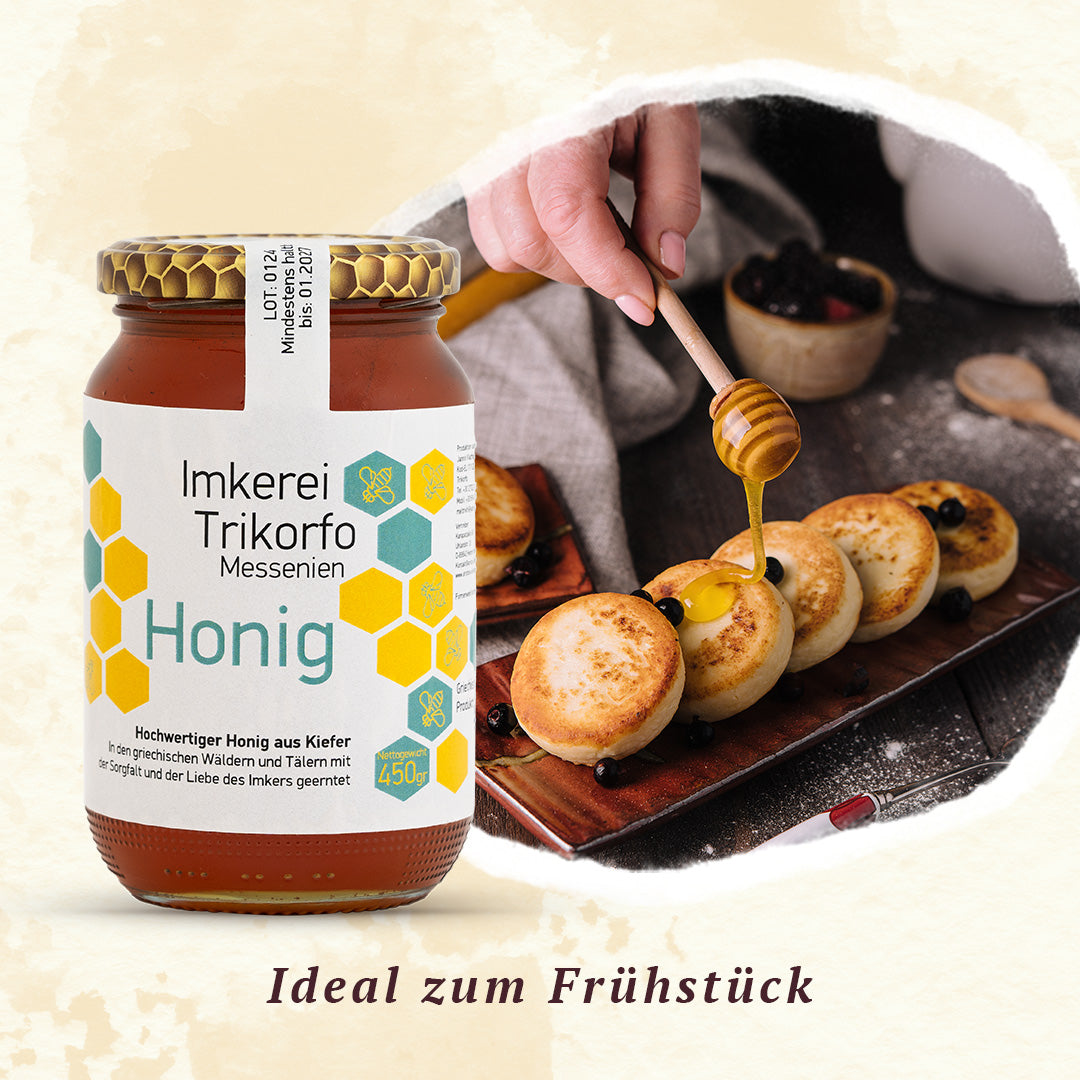 Biologischer Kiefernhonig Aristos auf Brot