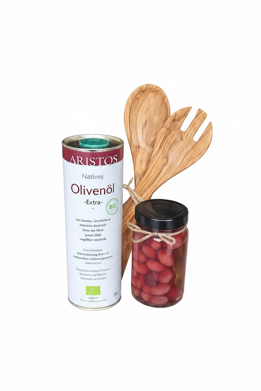 Salatbesteck Holz Set „Salat-Star" – mit Olivenöl